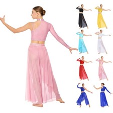 Womens Outfit Gymnastics Dance Suit Loose Leg Dancewear Rhinestone Ballet Dress