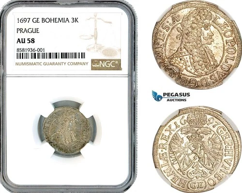 AL114, Austria (Bohemia) Leopold I, 3 Kreuzer 1697 GE, Prague Mint, NGC AU58