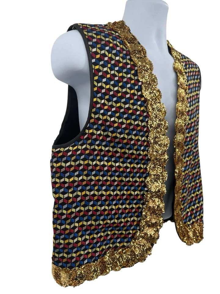 Chaleco Disfraz Fantasía Rubíes Vintage Lentejuelas Doradas Aladin Genie Hombres Talla Grande Foto 3 de 4