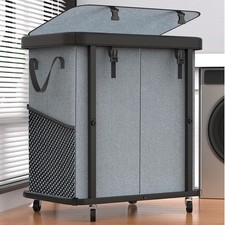 Laundry Basket W/ Wheels,190L Leather Patchwork Laundry Hamper 2 Setion