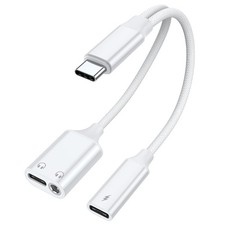 AreMe USB C Splitter 1 in 3 Out, C to 3.5mm Headphone and Charger White