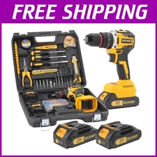 Compact Brushless Drill Tool Kit, 21V Cordless 2 Battery