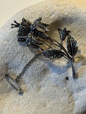 Alte Silber Brosche mit Markasiten H.C.W