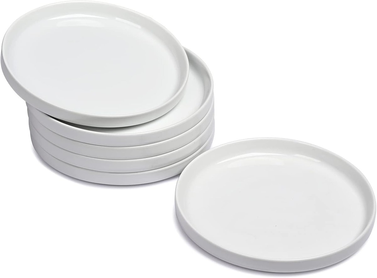 Side Plates Set of 6, White Dessert Plates, Small Dinner Plates