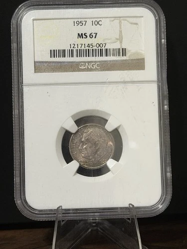 1957 Roosevelt Silver Dime NGC Graded MS 67 With Beautiful Toning