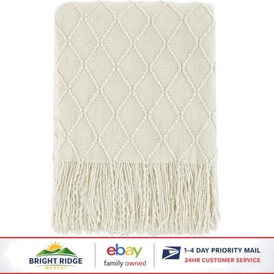 Acrylic Knitted Throw Blanket 50x60 Inches in Solid Beige for Modern Homes