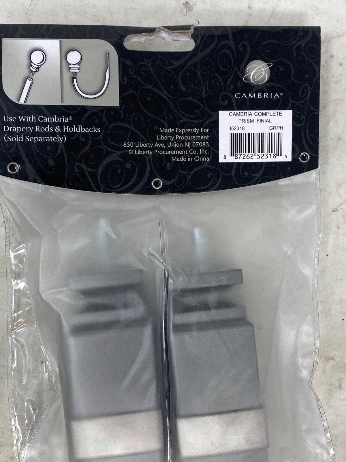 Cambria Premier Prism Curtain Rod Finials in Graphite Set of 2