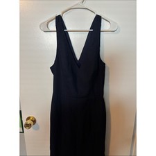 Glam Quiet Luxury Evening Wear Sleeveless Deep V-Neck Navy Sheath Dress Large