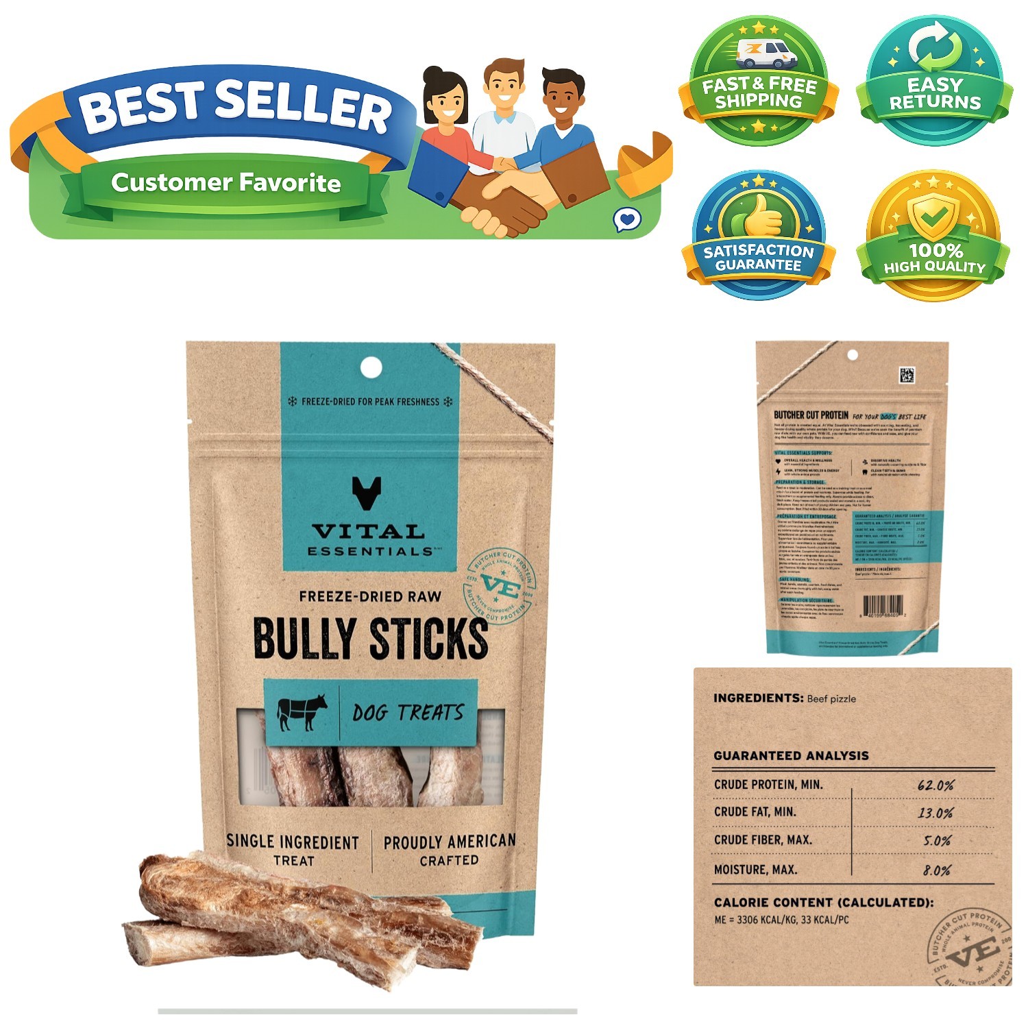 Freeze Dried Bully Sticks Dog Treats |  Quality, Long Lastin