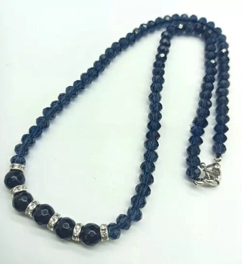 Moda 4x6mm Cristal Azul Oscuro y 8mm Facetado Negro Ágata Collar 18" Regalo Unisex Foto 2 de 2