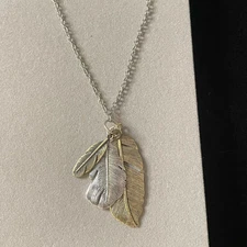 Tri Tone Leaf Pendant Necklace 