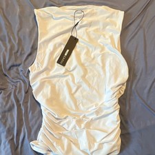 Fashion Nova Women's White Solid One Piece Bodysuit, Body Compression, M