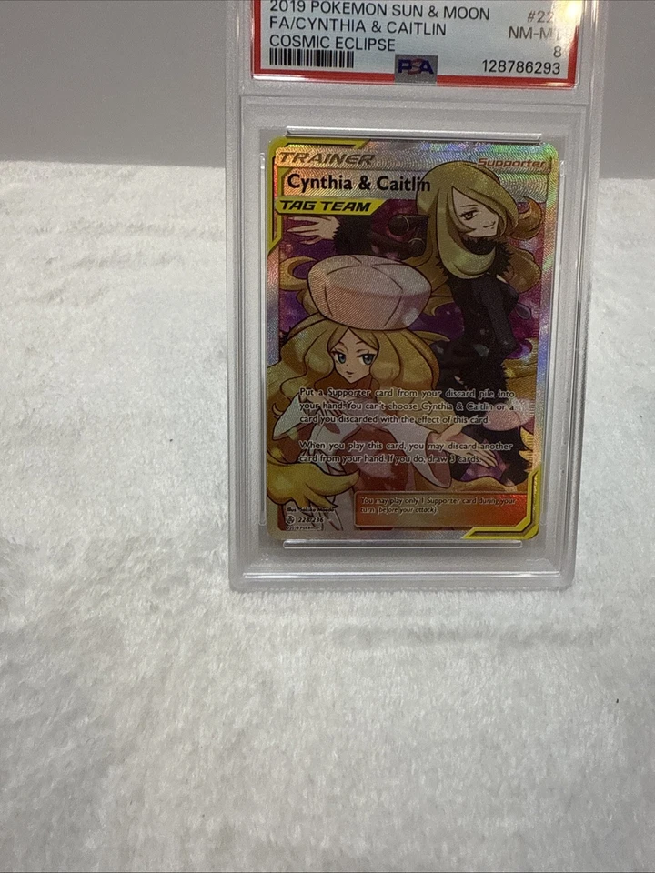 2019 Pokemon Sun & Moon Cosmic Eclipse #228 FA Cynthia & Caitlin PSA 8 NM-MT - Image 4 of 4