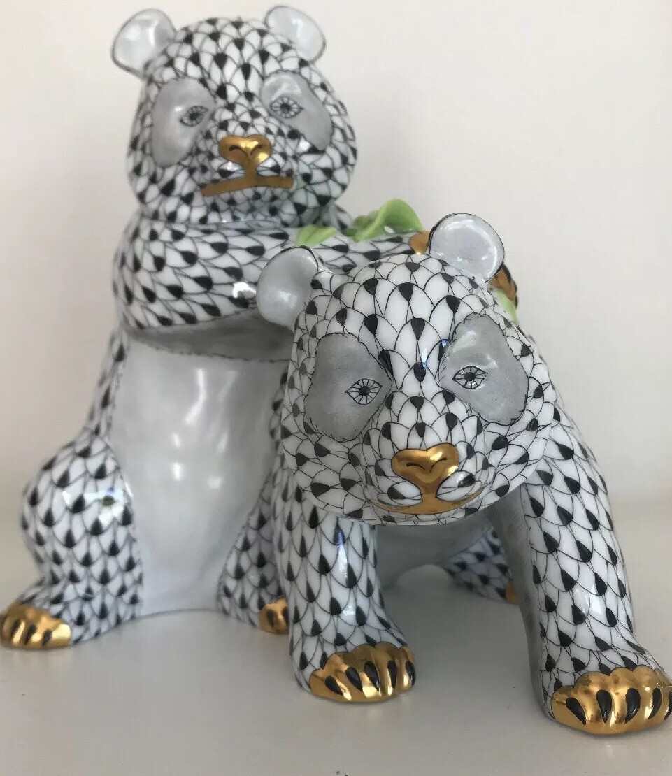 HEREND Fishnet Black Pair of Pandas Kingdom Classic 2009 15423