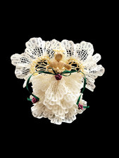 Vintage Straw Angel Doll Ornament Mini Tree Topper Cream Lace 5"