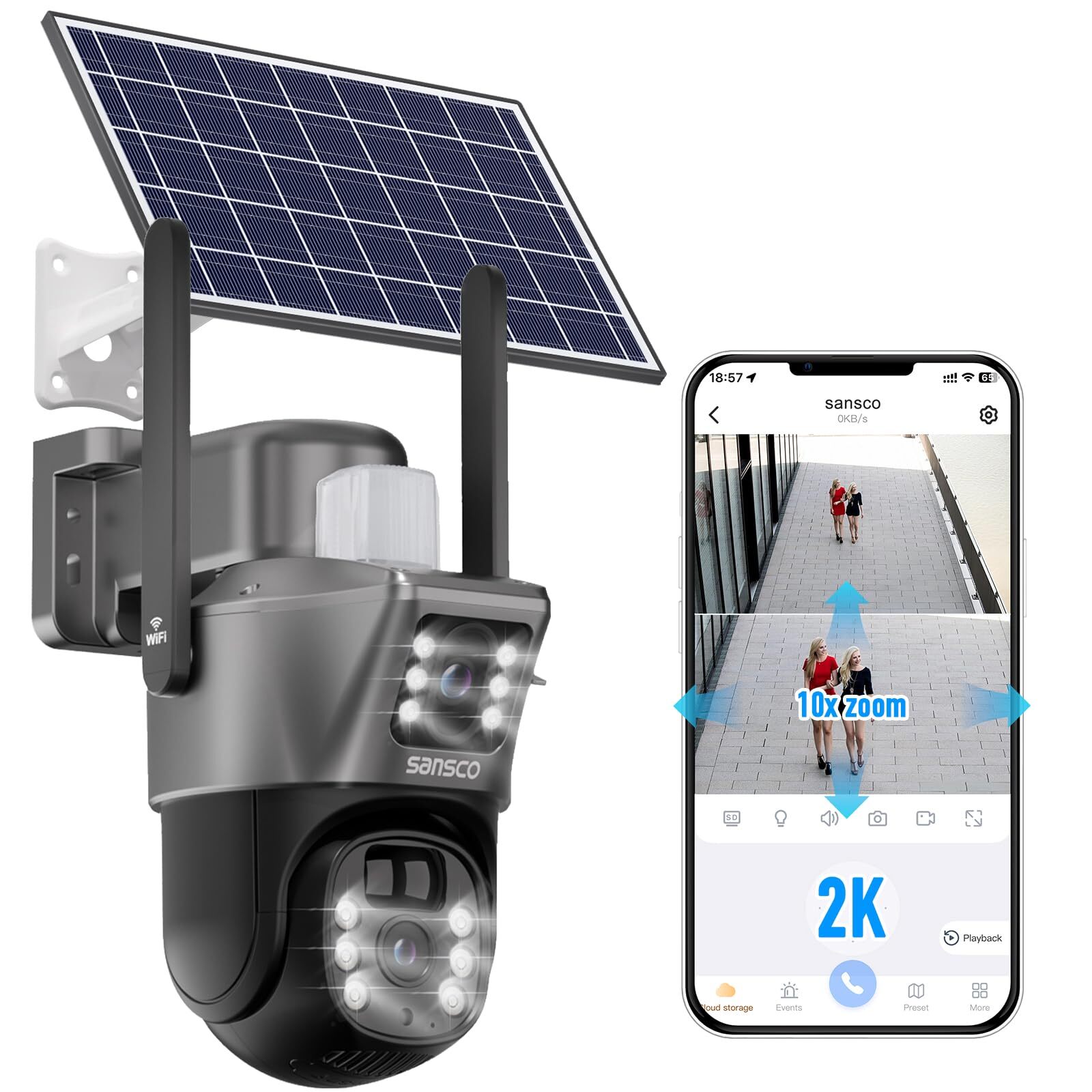 4MP Wireless Solar Security Cameras, WiFi Cameras Outdoor for Home Security, ...