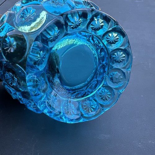 L.E. Smith Blue Glass Moon & Stars Split Handle Basket Candy Dish - Picture 3 of 3