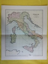 1874 ITALY Vintage Large Geographical Map ORIG Europe 12.5 x 10.5" C13-1