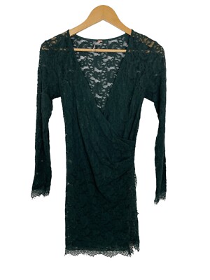 Free People Women's Deepest Spruce Pearl Lace Mini Dress