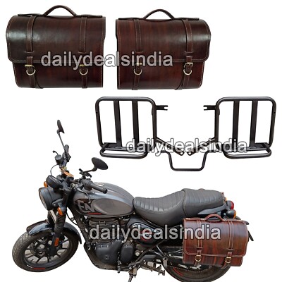 Fit For Royal Enfield Hunter 350 ''Leather Bags Antique Color & Pannier Mounting''