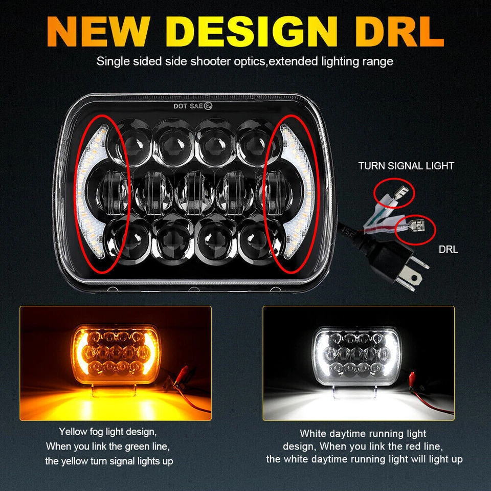 Par de faros LED cuadrados 120W 5x7 7x6 Hi-Lo DRL para Ford F650 F750 F-250 L9000 Foto 2 de 4