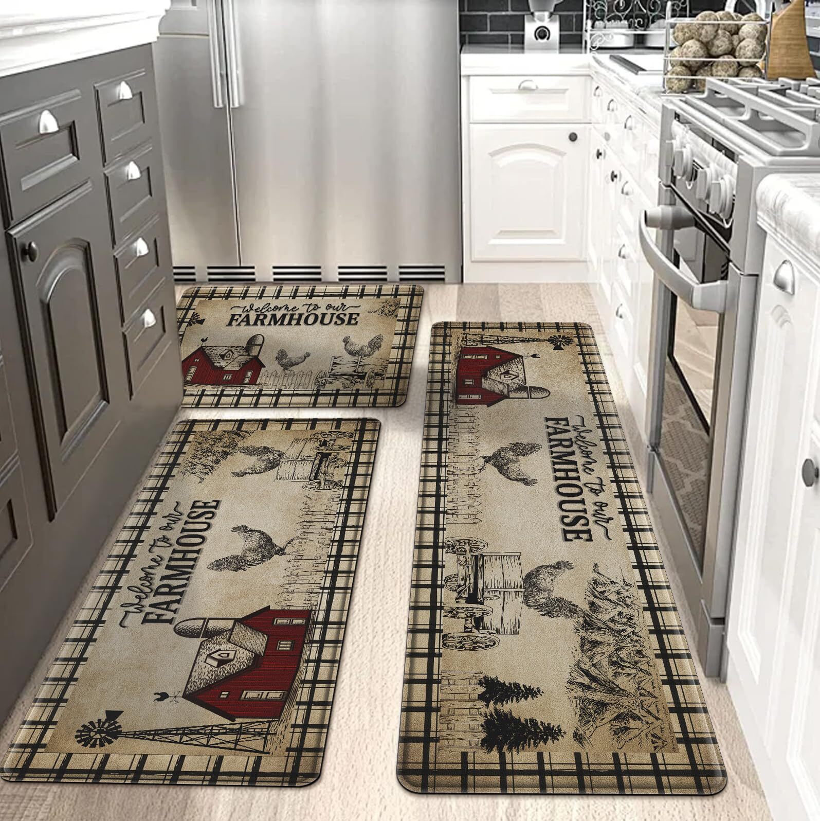 Farmhouse Kitchen Mats Sets 2 Piece, Rooster Kitchen Rugs Mats Non Skid Washable Kitchen Floor Mats Cushioned Floor Comfort Mats Home Office 18 X 48 1 - View #7
