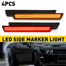 For 2015-2021 Dodge Challenger Smoked Lens Side Marker Lights LED Kit Front+Rear