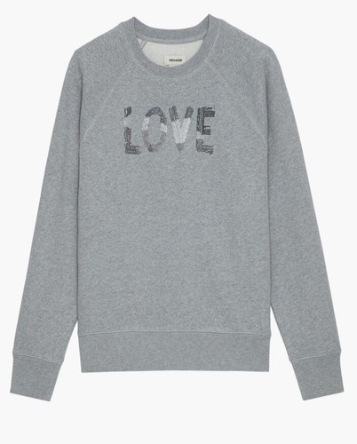 Zadig & Voltaire Love Embellished Cotton Raglan Sweatshirt Gray Sz M Designer - Picture 6 of 14