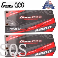 2X Gens Ace 60C 5000mAh 7.4V 2S Lipo Battery 4.0mm Bullet To XT60 Plug HardCase