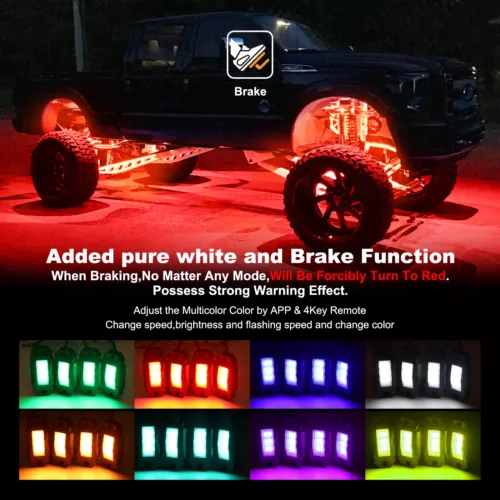 1ft Lighted Spiral RGB Fat LED Whip Light w/4 Pods RGB Rock Lights for ATV UTV - Picture 10 of 19