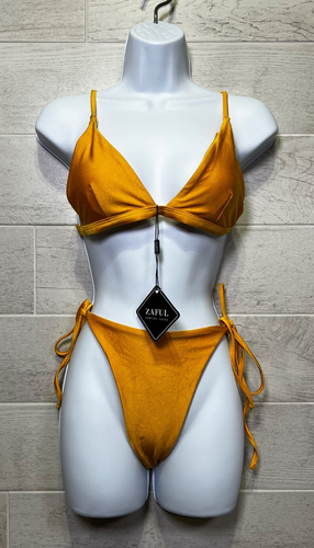 Zaful Womens Size Medium(6) Silky Shiny Cheeky Highcut 2pcString Bikini Swimsuit - Picture 6 of 11