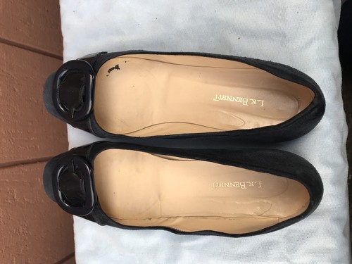 EUC L. K. Bennett Women's 40 US 9.5 Flats Squared Toe Navy Suede A4 - Picture 5 of 9