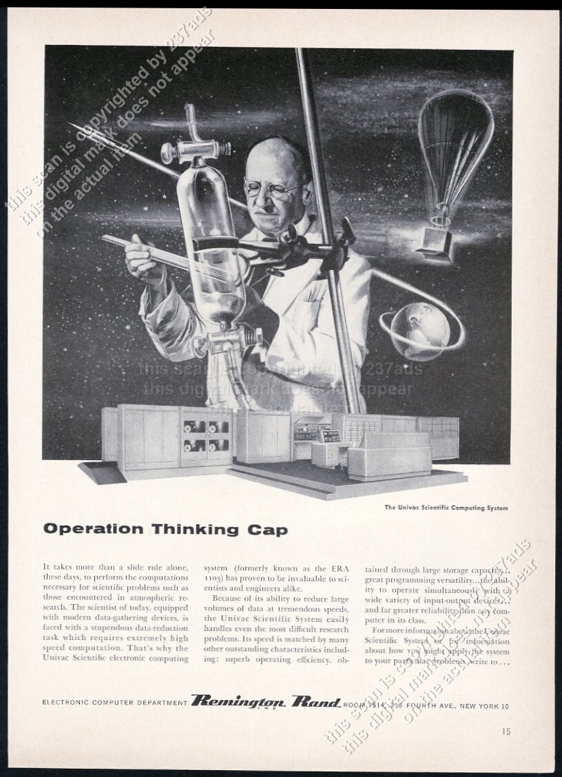 1955 UNIVAC Scientific computer scientist art vintage print ad