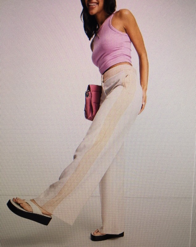 Women's Topshop Color Block Beige High Waist Wide Leg Pants, Size 2 NWT
