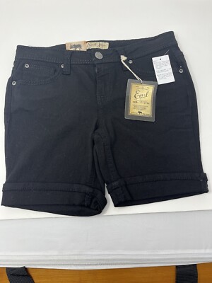 Earl Jean Black Denim Shorts Size 4p Cuffed Legs Stitched Design Pockets  Stretch