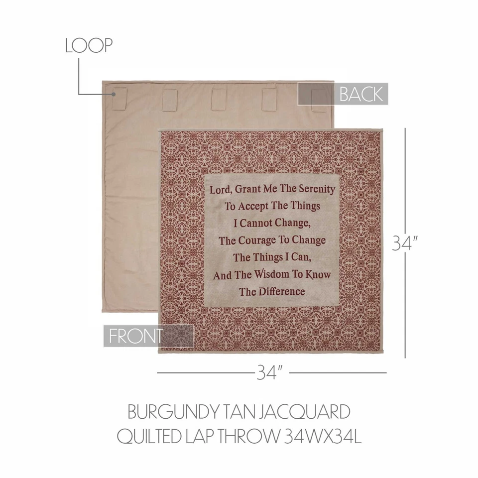 VHC Custom House Borgonha/Castanho Jacquard Acolchoado Lap Throw 34x34 Serenity Prayer - Imagem 4 de 4