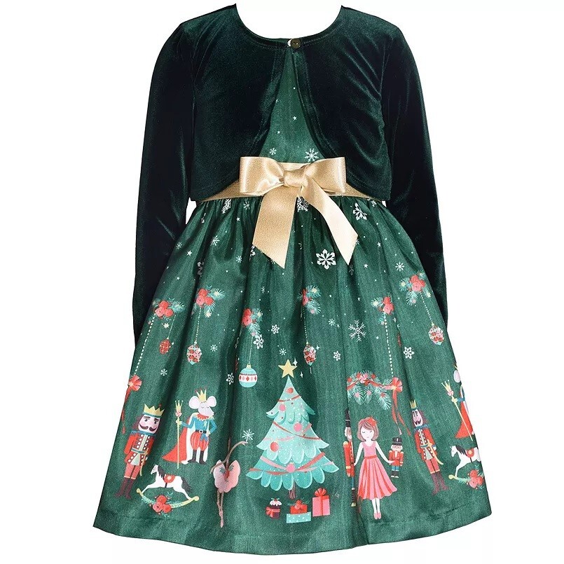 green emerald velvet dress Enchanting Nutcracker Glitter Chambray Dress – Mia Belle Girls
