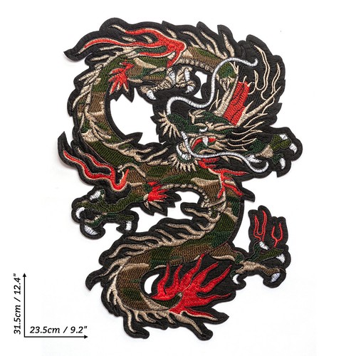 12.4'' Large Camouflage Dragon Iron On Sew On Patch Embroidered Applique Badge - 第 3/5 張圖片