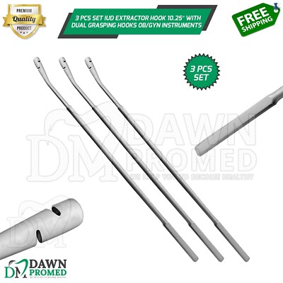 3 Pcs Set IUD Extractor Hook 10.25″ With Dual Grasping Hooks OB/GYN ...