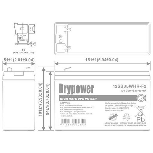Sealed Lead Acid Battery 12V 6.6Ah For Backup UPS House Alarm Use F2 Terminal - Picture 2 of 2