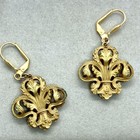 Vintage Gold Tone Pendant Flor de Li Set Of Dangle Pendant Pierced Earrings set — photo 10