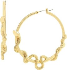 NEW BETSEY JOHNSON GOLD TONE SNAKE WRAPPED HOOP, EARRINGS