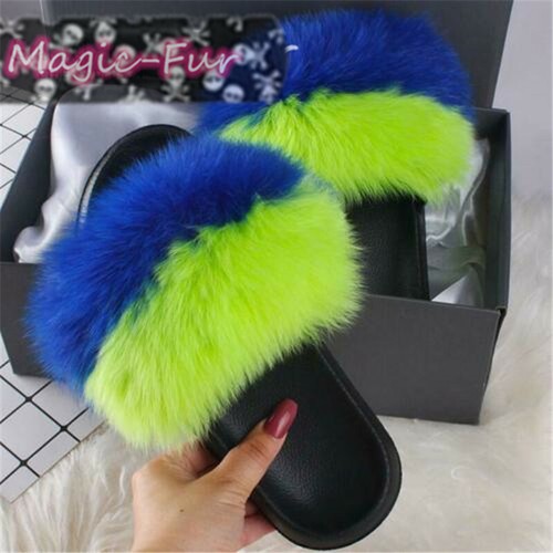 Real Fox Fur Slippers/Slides Popular Sandals Chic Women's Flat Shoes - Picture 48 of 55