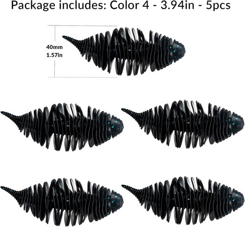 black 3.94in-5pcs Swim Baits Lures Fishing Soft Plastic Lure Kit for Bass Trout