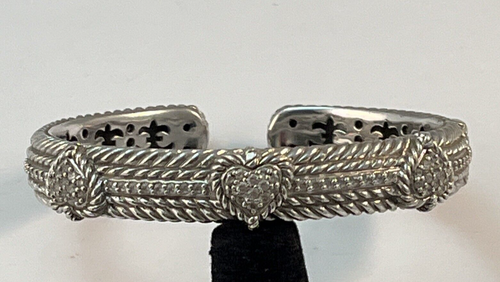 JUDITH RIPKA 925 Sterling Silver CZ Heart Hinged Cuff Bracelet - Picture 7 of 10