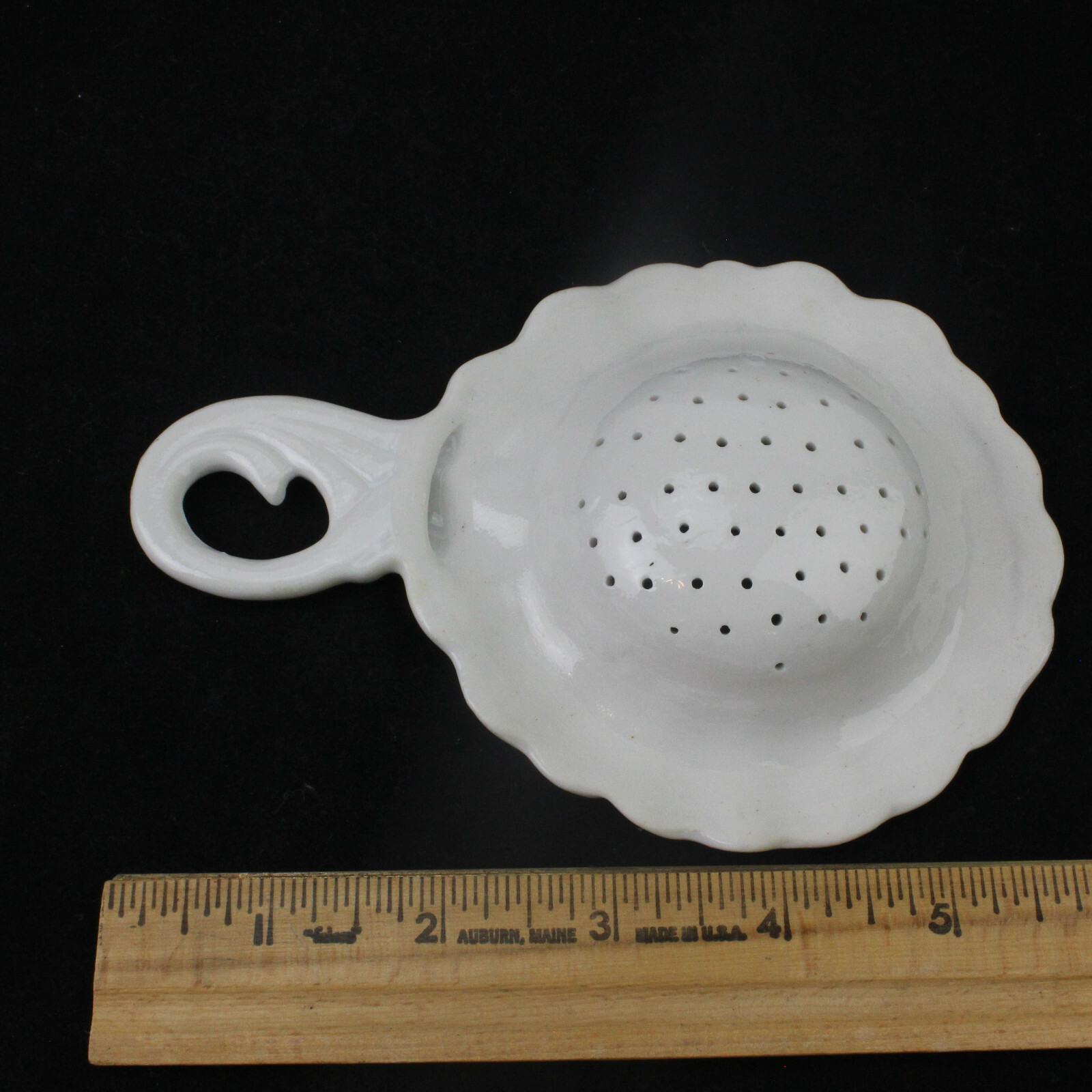 Vintage Porcelain Tea Strainer White with Hand painted Gold & Pink