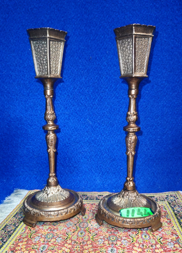 1144-Coppia Di Candelabri Portacandele una fiamma Vintage In Ottone Brunito rari - Foto 3 di 20