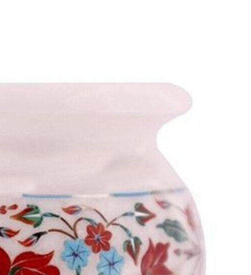 Carnelian Stone Inlay Garden Decor Planter White Marble Flower