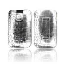 Housse Etui Pochette Croco Iphone 3G 3GS Argent Argenté