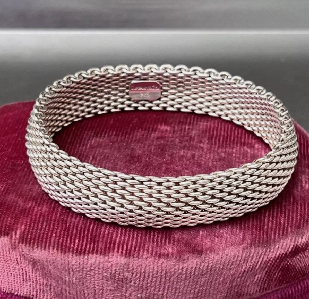 Tiffany & Co Mesh Somerset Sterling Silver Bangle Bracelet w